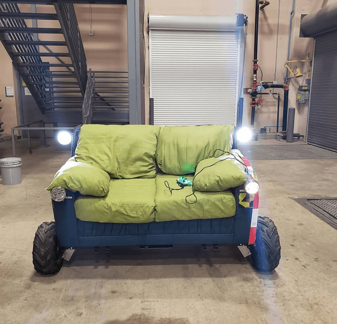 SofaBot at rest, somewhere on the UNT campus.
